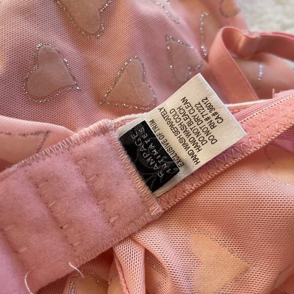 Pink Heart Mesh Babydoll Lingerie Dress Lace Trim Pleated Hem S - Picture 8 of 11